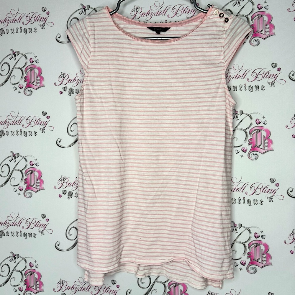 Rw&co tank top striped candy pink white buttons cute nautical beach stripes